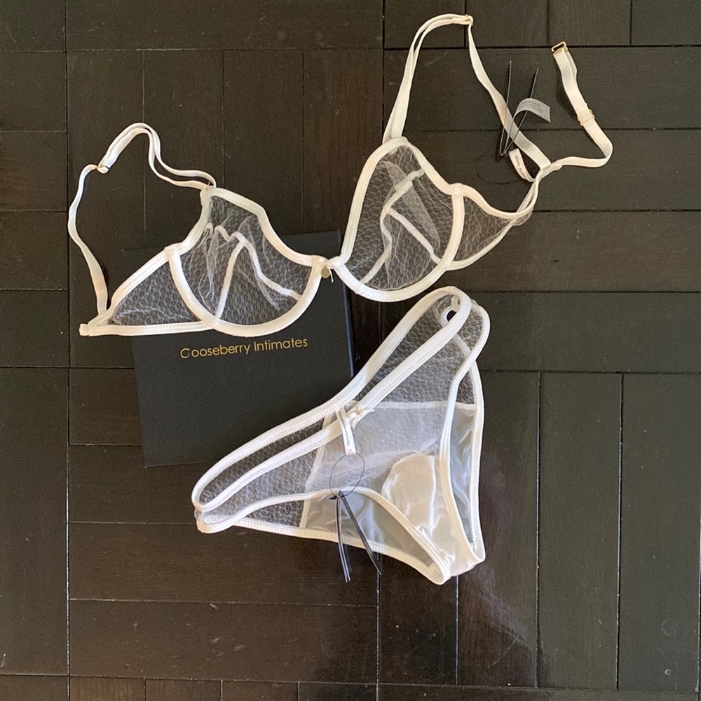 Gooseberry Intimates sheer white  bra and tanga set with gift box
